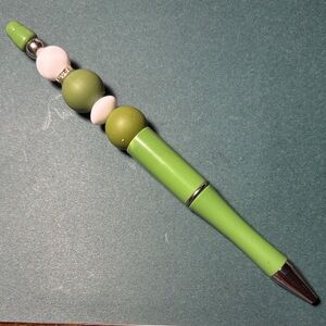 Green and White Beaded Pen